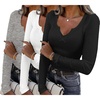 Womens Long Sleeve Shirts V Neck Slim Fit Tops Thermal Undershirts 3 Pack(Black/Heather Grey/White)