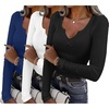 Womens Long Sleeve Shirts V Neck Slim Fit Tops Thermal Undershirts 3 Pack(Black/White/Deep Blue)