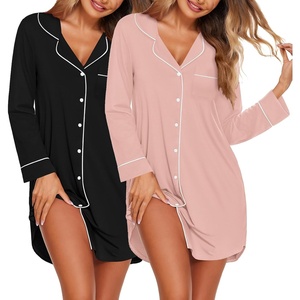 Ekouaer 2 Pack Nightgowns for Women Long Sleeve Button Down Sleep Shirt(Black/Pink)