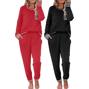 Ekouaer 2 Pack Womens Pajama Sets Long Sleeve Lounge Sets Soft Pj Loungewear Sleepwear(Black/True Red)