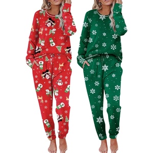 Ekouaer 2 Pack Womens Pajama Sets Long Sleeve Lounge Sets Soft Pj Loungewear Sleepwear(Christmas Print/Green Snowflakes)