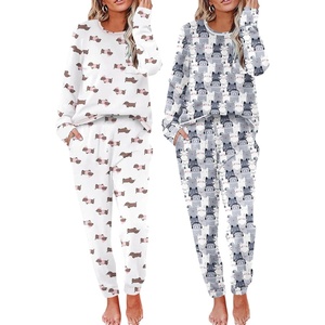 Ekouaer 2 Pack Womens Pajama Sets Long Sleeve Lounge Sets Soft Pj Loungewear Sleepwear(Cute Dog/Cute Cat)