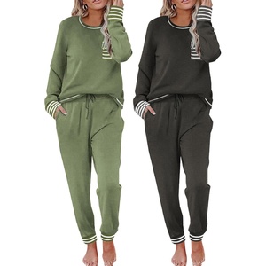 Ekouaer 2 Pack Womens Pajama Sets Long Sleeve Lounge Sets Soft Pj Loungewear Sleepwear(Deep Grey/Army Green)