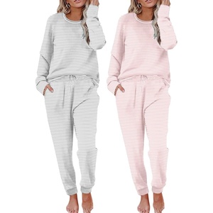 Ekouaer 2 Pack Womens Pajama Sets Long Sleeve Lounge Sets Soft Pj Loungewear Sleepwear(Grey Stripes/Pink Stripes)