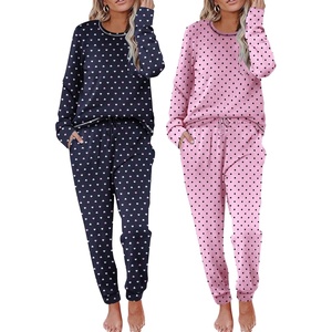 Ekouaer 2 Pack Womens Pajama Sets Long Sleeve Lounge Sets Soft Pj Loungewear Sleepwear(Heart Print/Pink Point)