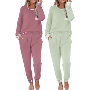 Ekouaer 2 Pack Womens Pajama Sets Long Sleeve Lounge Sets Soft Pj Loungewear Sleepwear(Light Green/Dusty Pink)