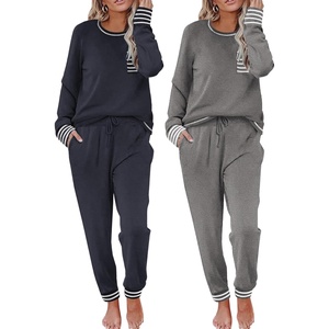 Ekouaer 2 Pack Womens Pajama Sets Long Sleeve Lounge Sets Soft Pj Loungewear Sleepwear(Navy Blue/Grey)