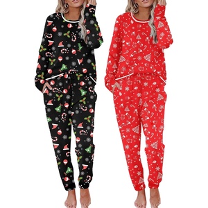 Ekouaer 2 Pack Womens Pajama Sets Long Sleeve Lounge Sets Soft Pj Loungewear Sleepwear(Red Chirstmas/Black Chirstmas)