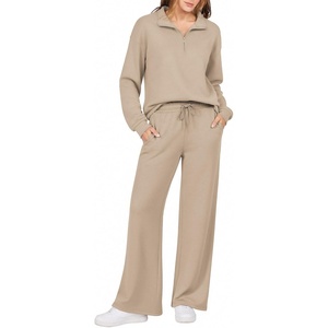 Ekouaer 2 Piece Sets for Women Half Zip Lounge Sets Matching Fall Outfits(Beige)