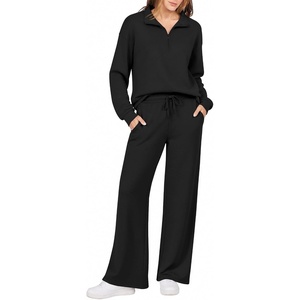 Ekouaer 2 Piece Sets for Women Half Zip Lounge Sets Matching Fall Outfits(Black)