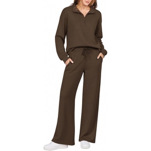 Ekouaer 2 Piece Sets for Women Half Zip Lounge Sets Matching Fall Outfits(Brown)
