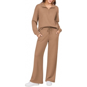 Ekouaer 2 Piece Sets for Women Half Zip Lounge Sets Matching Fall Outfits(Khaki)