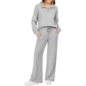 Ekouaer 2 Piece Sets for Women Half Zip Lounge Sets Matching Fall Outfits(Light Gray)