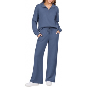 Ekouaer 2 Piece Sets for Women Half Zip Lounge Sets Matching Fall Outfits(Navy Blue)