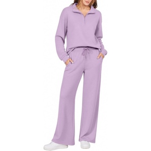 Ekouaer 2 Piece Sets for Women Half Zip Lounge Sets Matching Fall Outfits(Purple)