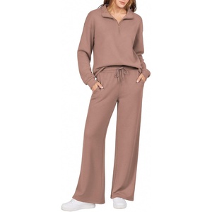 Ekouaer 2 Piece Sets for Women Half Zip Lounge Sets Matching Fall Outfits(Smoky Brown)