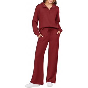 Ekouaer 2 Piece Sets for Women Half Zip Lounge Sets Matching Fall Outfits(Wine Red)