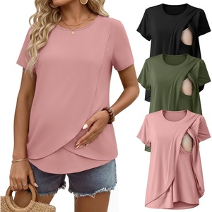 Ekouaer 3 Pack Nursing Shirts Short Sleeve Breastfeeding Tops Maternity Tee(Army Green/Black/Pink)