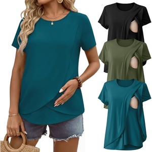 Ekouaer 3 Pack Nursing Shirts Short Sleeve Breastfeeding Tops Maternity Tee(Black/Army Green/Blue Green)
