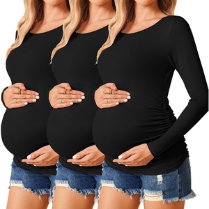Ekouaer 3/4 Pack Womens Maternity Shirts Long Sleeve Pregnancy Tops(3pcs Black / Black / Black)