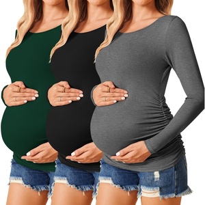 Ekouaer 3/4 Pack Womens Maternity Shirts Long Sleeve Pregnancy Tops(3pcs Black / Green / Dark Grey)
