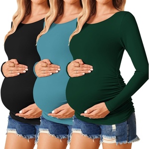 Ekouaer 3/4 Pack Womens Maternity Shirts Long Sleeve Pregnancy Tops(3pcs Black / Green / Teal)