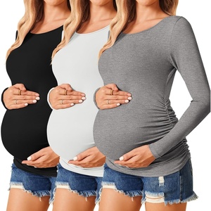 Ekouaer 3/4 Pack Womens Maternity Shirts Long Sleeve Pregnancy Tops(3pcs Black / White / Grey)