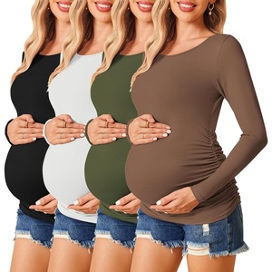 Ekouaer 3/4 Pack Womens Maternity Shirts Long Sleeve Pregnancy Tops(4pcs Black / Brown / White / Army Green)