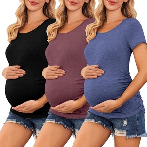 Ekouaer 3/4 Pack Womens Maternity Shirts Short Sleeve Pregnancy Tops(3pcs Black / Dark Red / Navy)