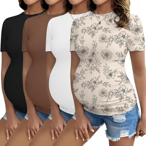 Ekouaer 3/4 Pack Womens Maternity Shirts Short Sleeve Pregnancy Tops(Z 4pcs Black / Brown / Floral / White)