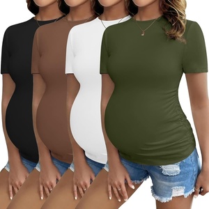Ekouaer 3/4 Pack Womens Maternity Shirts Short Sleeve Pregnancy Tops(Z 4pcs Black / Brown / White / Army Green)