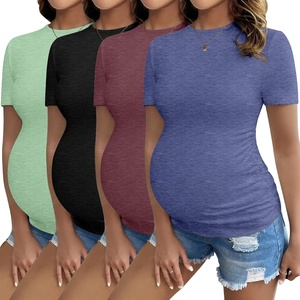Ekouaer 3/4 Pack Womens Maternity Shirts Short Sleeve Pregnancy Tops(Z 4pcs Black / Dark Red / Navy / Light Green)