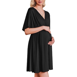 Ekouaer Labor and Delivery Gown Nursing Nightgown Birthing Pajamas Dress(Black)
