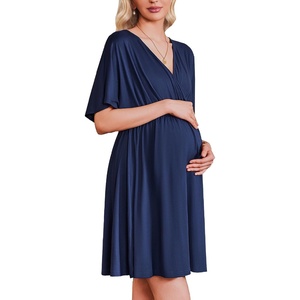 Ekouaer Labor and Delivery Gown Nursing Nightgown Birthing Pajamas Dress(Navy Blue)