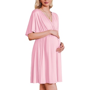 Ekouaer Labor and Delivery Gown Nursing Nightgown Birthing Pajamas Dress(Pink)