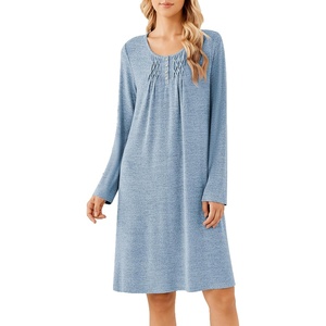 Ekouaer Long Sleeve Nightgowns for Women Soft Knit House Dress Sleepshirts(Blue)