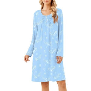 Ekouaer Long Sleeve Nightgowns for Women Soft Knit House Dress Sleepshirts(Blue Ocean)