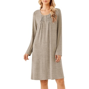 Ekouaer Long Sleeve Nightgowns for Women Soft Knit House Dress Sleepshirts(Khakki)
