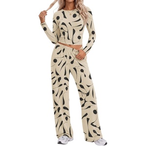 Ekouaer Lounge Sets for Women 2 Piece Matching Outfits 2026(Champagne/Black Abstract)