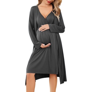 Ekouaer Maternity Nursing Gown and Robe Set Labor Delivery Nightgowns(Darkgrey)