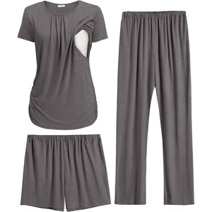Ekouaer Maternity Nursing Pajamas Set 3 Piece Postpartum Breastfeeding Pjs(Dark Gray)