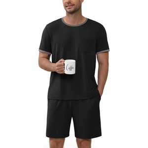 Ekouaer Mens Pajamas Sets Shorts Soft Short Sleeve Pjs(Black)
