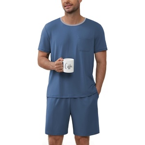Ekouaer Mens Pajamas Sets Shorts Soft Short Sleeve Pjs(Grey Blue)