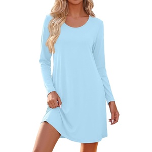 Ekouaer Nightgowns for Women Bamboo Viscose Long Sleeve Sleep Shirts(Aqua)