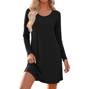 Ekouaer Nightgowns for Women Bamboo Viscose Long Sleeve Sleep Shirts(Black)