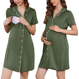 Ekouaer Nursing Nightgown Labor and Delivery Gown Maternity Pajamas Dress(Army Green)