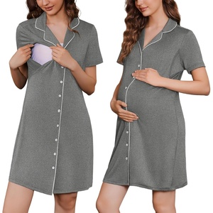 Ekouaer Nursing Nightgown Labor and Delivery Gown Maternity Pajamas Dress(Grey)