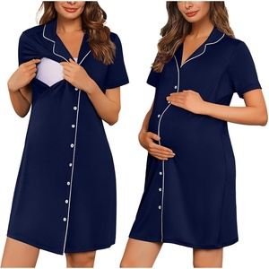 Ekouaer Nursing Nightgown Labor and Delivery Gown Maternity Pajamas Dress(Navy Blue)