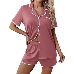 Ekouaer Pajamas for Women Set 2 Piece Soft Button Down Top and Shorts(Dusty Mauve)