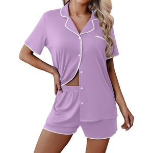 Ekouaer Pajamas for Women Set 2 Piece Soft Button Down Top and Shorts(Lavender)